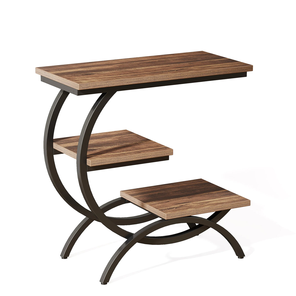 Tribesigns Industrial C-Shaped End Table with 3-Tier Storage Shelves