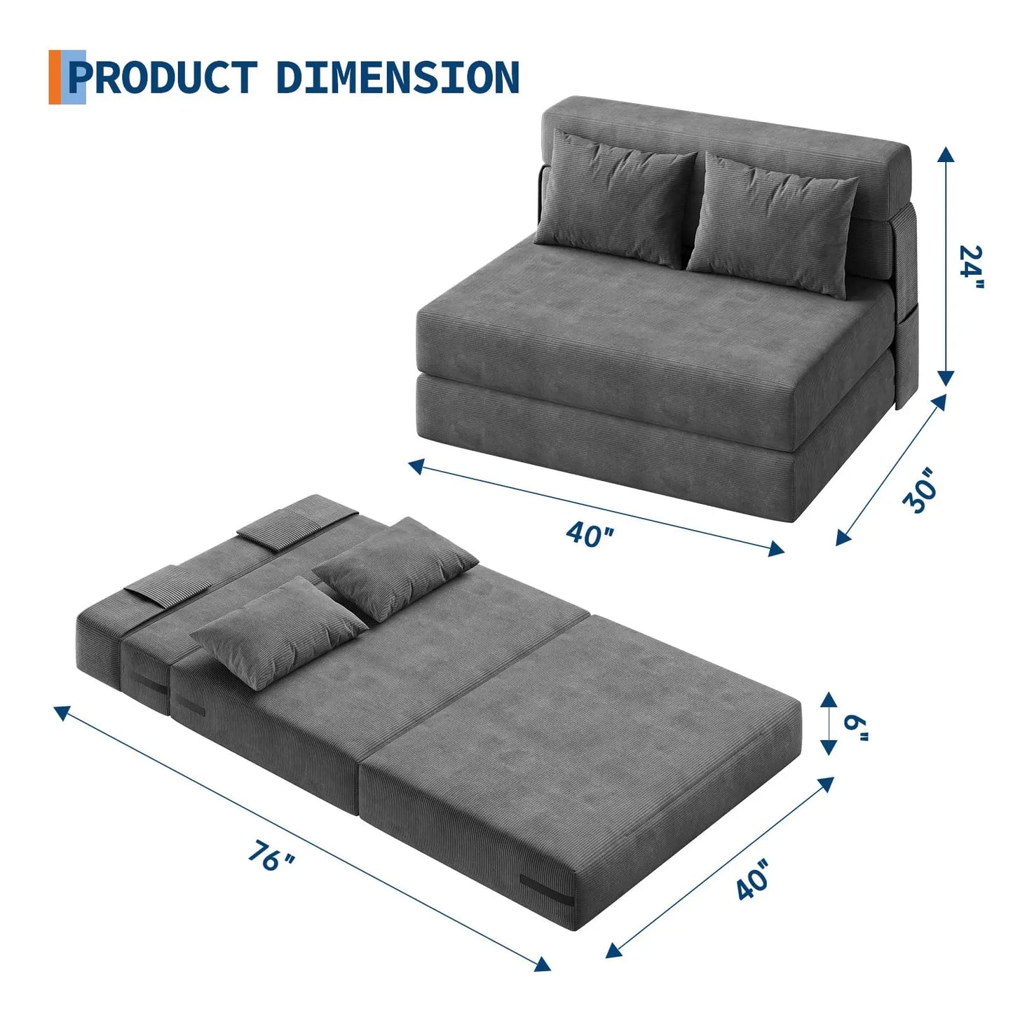 HobbyLane FourInOne Folding Sofa Bed Corduroy Loveseat With Pillow