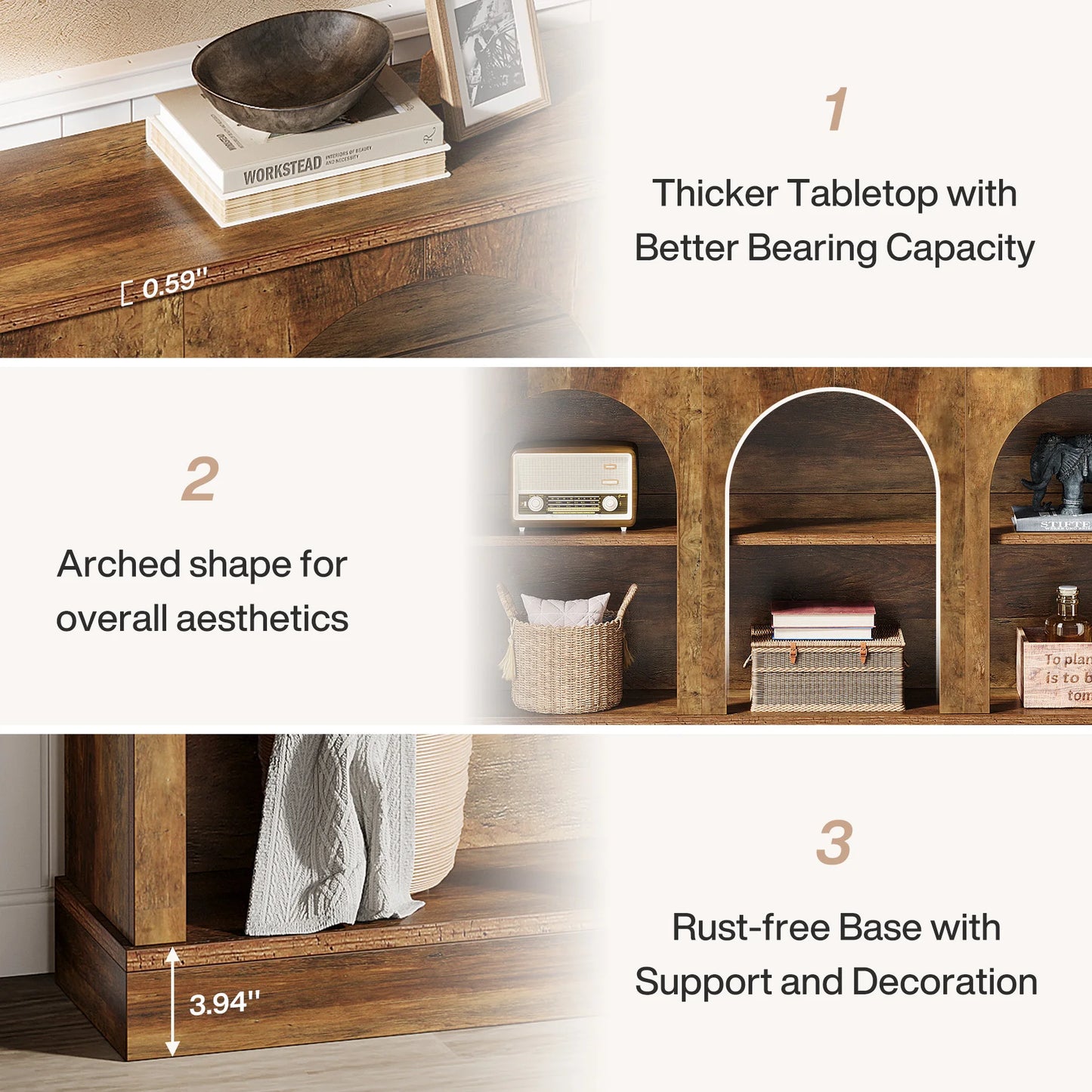 Tribesigns Farmhouse Console Table With 3 Tier Storage
