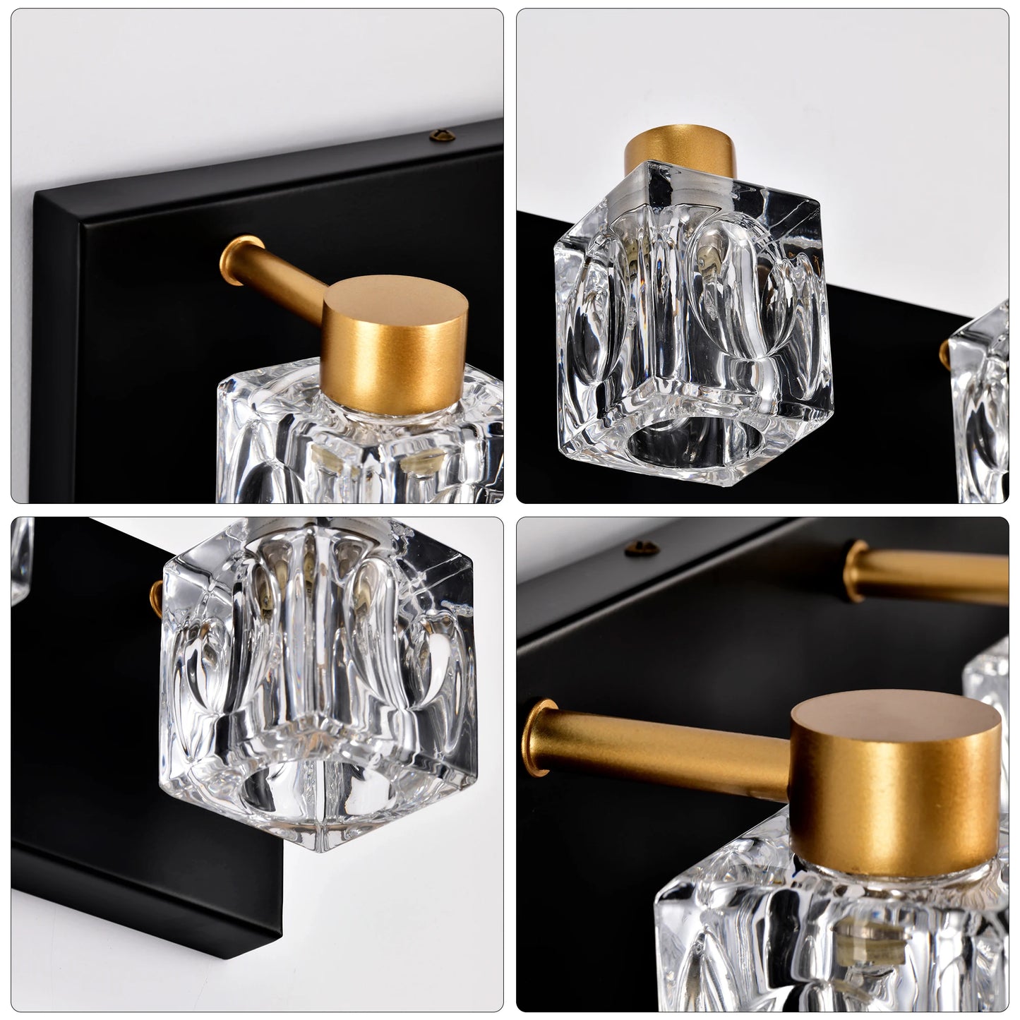 4 Light Bathroom Vanity Wall Lights With Crystal Glass Shades