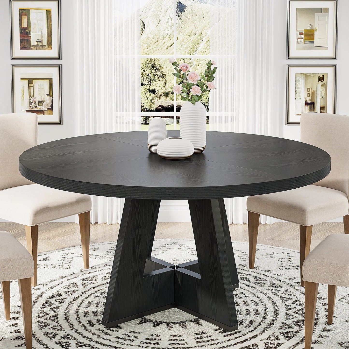 Tribesigns Round Dining Table for 4 Farmhouse Kitchen Dining Room