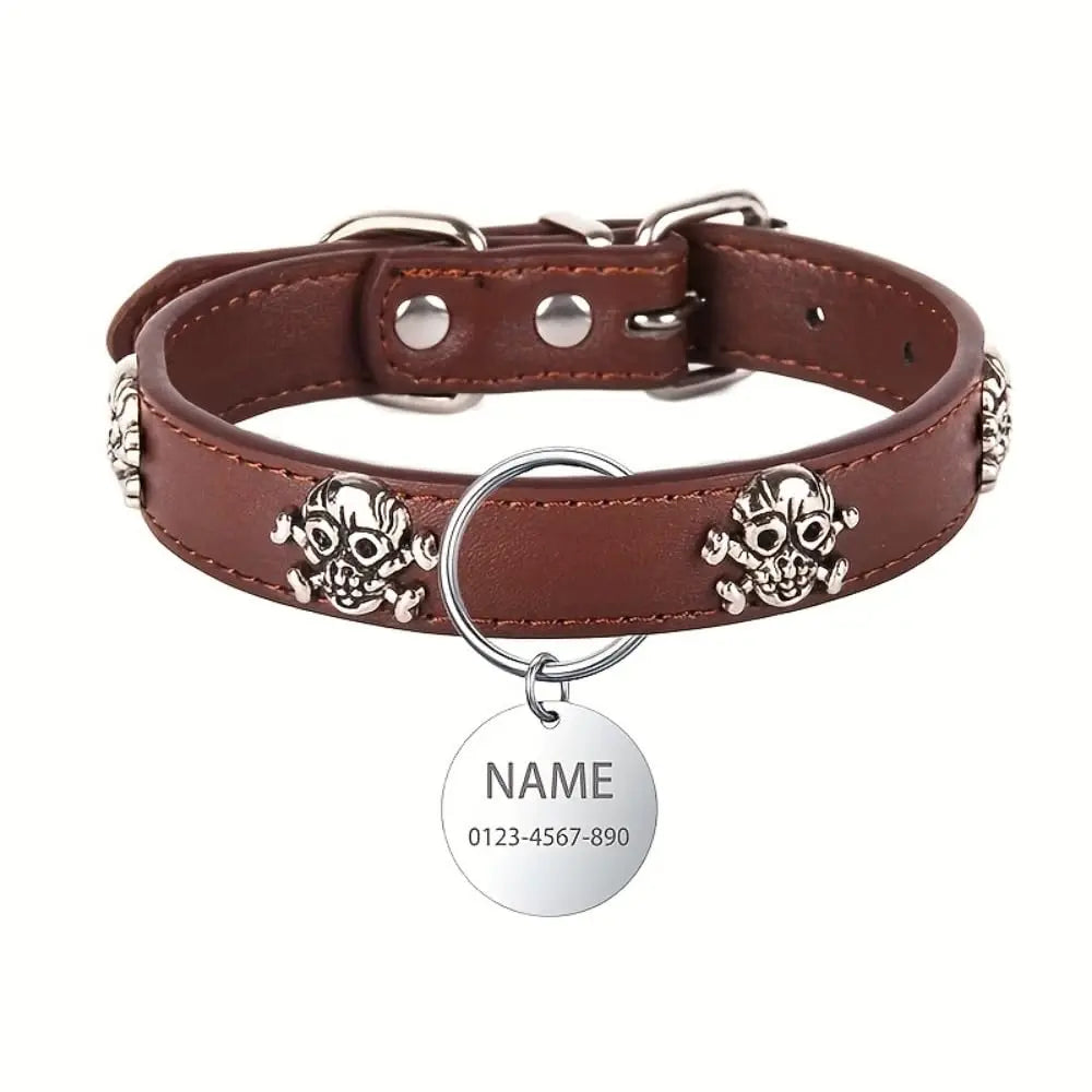 Personalized Dog Collar With Nameplate Anti Lost Pirate Skull Design