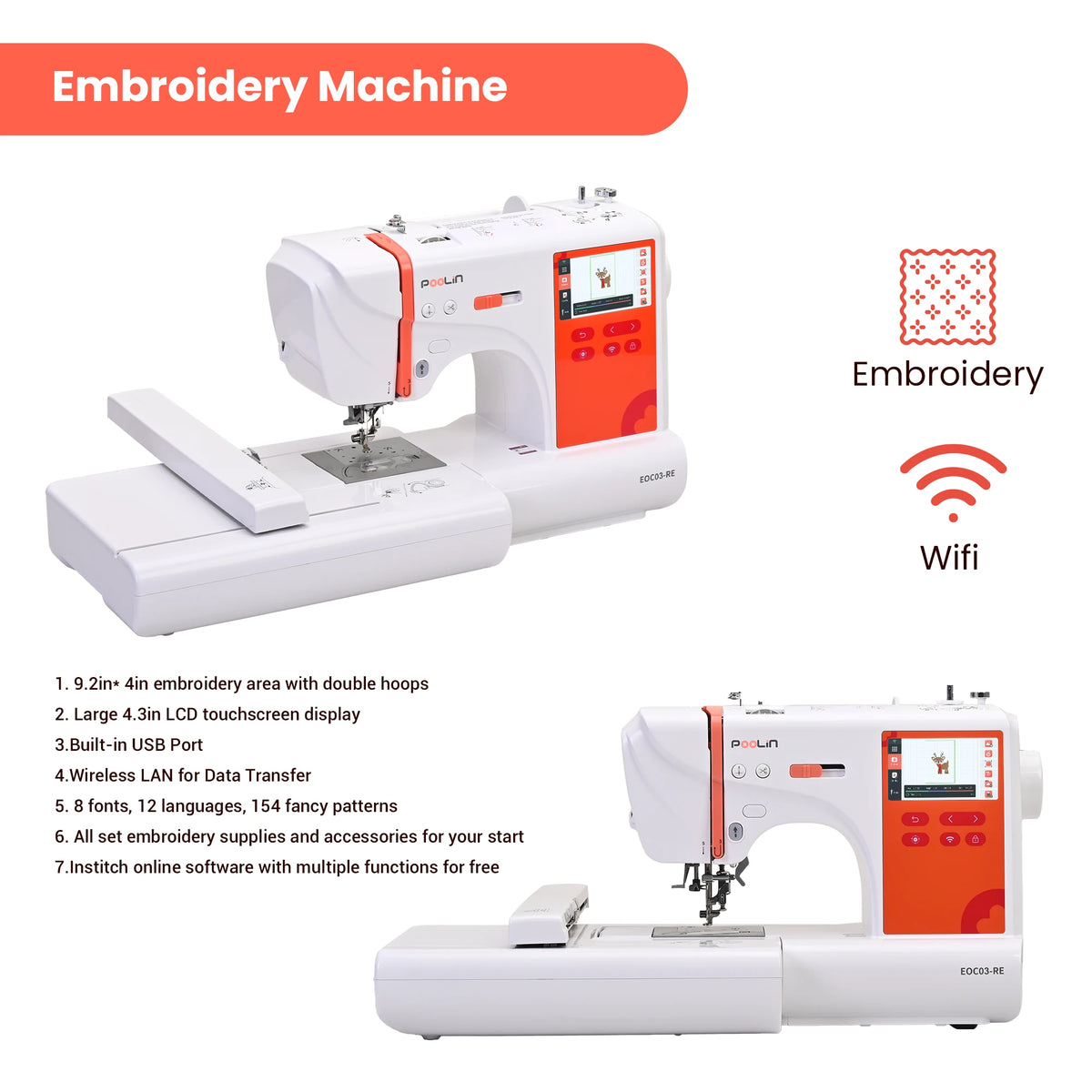 Poolin Computerized Embroidery Machine For Home Beginners