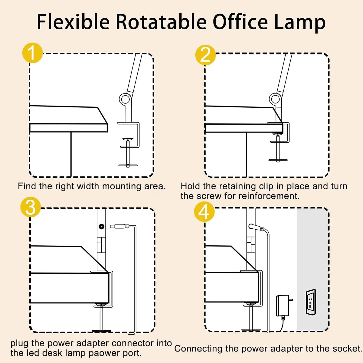 Touch Dimmable LED Desk Lamp With Flexible Clamp Swing Arm