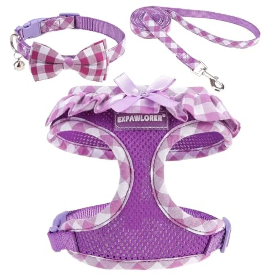 Adjustable No Choke Step In Dog Harness Collar Leash Set