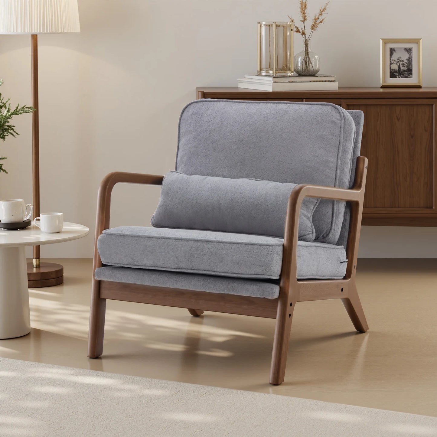 JHK Mid Century Modern Wood Chair With Armrests for Living