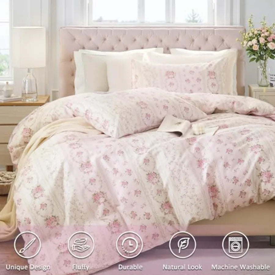 Cotton Reversible Duvet Cover Set With Zipper Closure Bedding