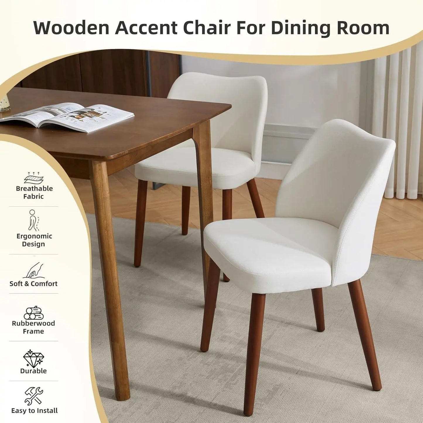 HobbyLane Mid Century Dining Chairs Set Linen Upholstered