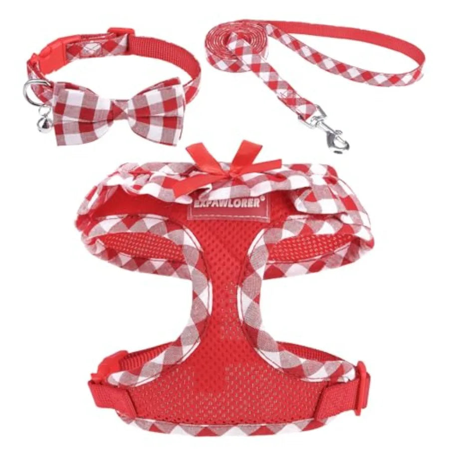 Adjustable No Choke Step In Dog Harness Collar Leash Set
