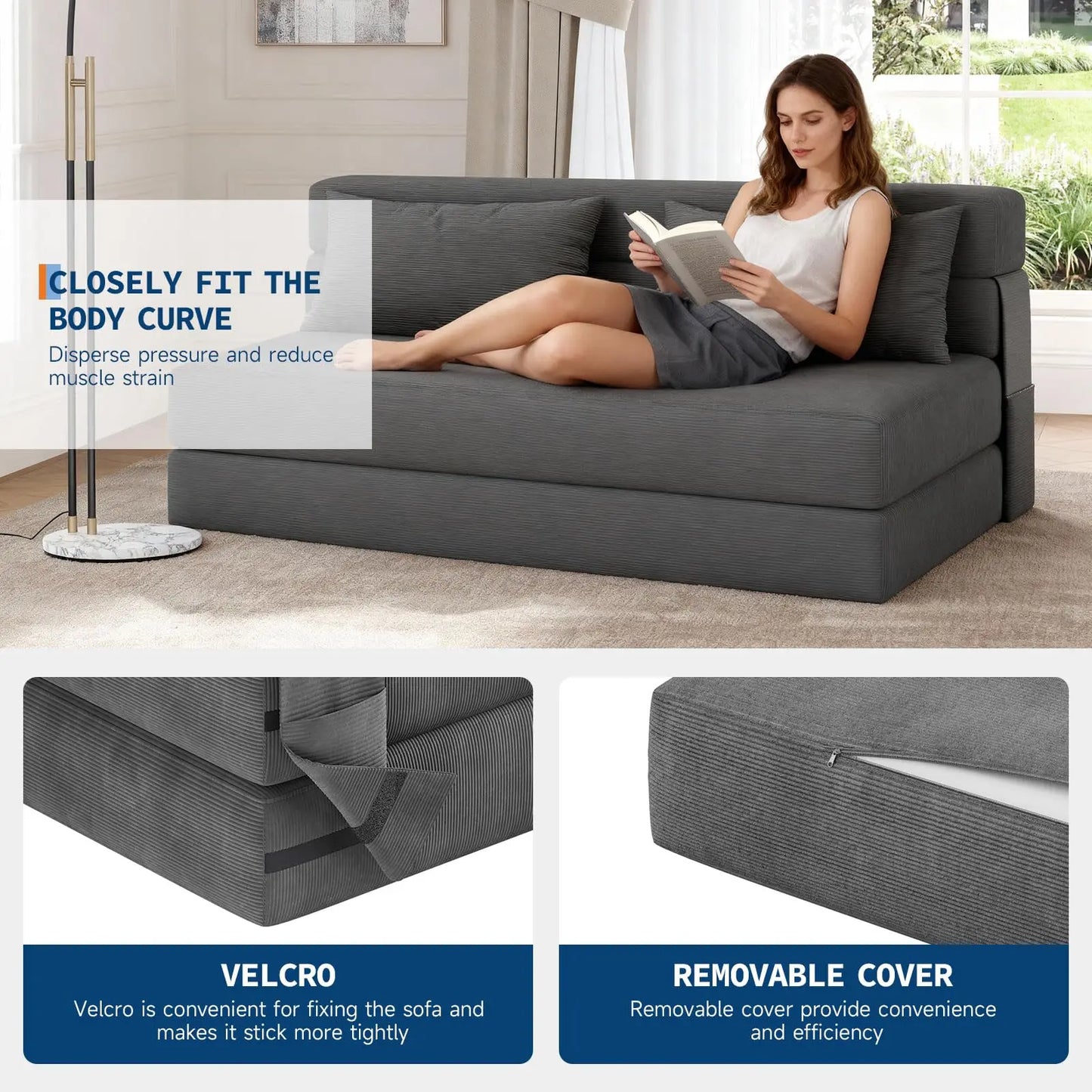 HobbyLane FourInOne Folding Sofa Bed Corduroy Loveseat With Pillow