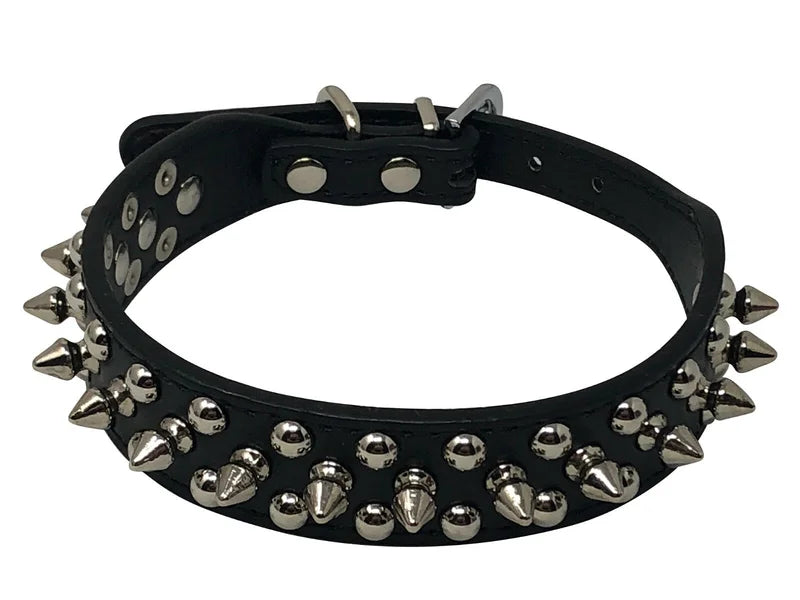 Studded Spiked Faux Leather Adjustable Heavy Duty Dog Collar