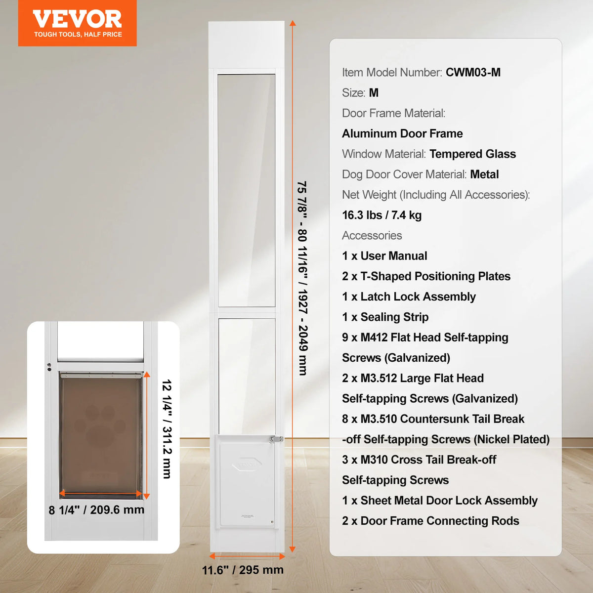 SucceBuy Adjustable Dog Door For Sliding Glass Aluminum Frame
