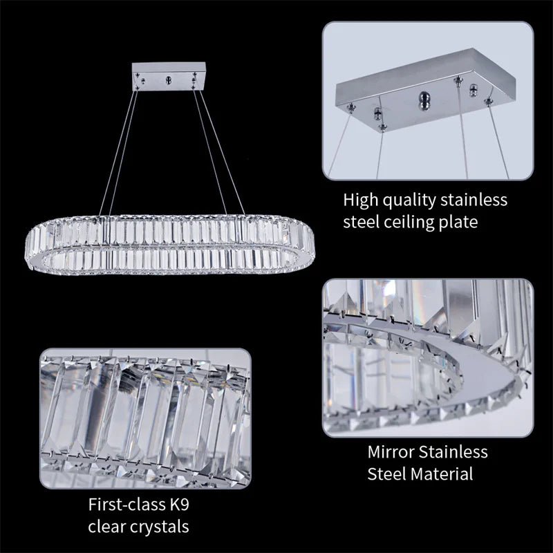 GreeLustr Indoor K9 Crystal Oval Ring Pendant Lamp