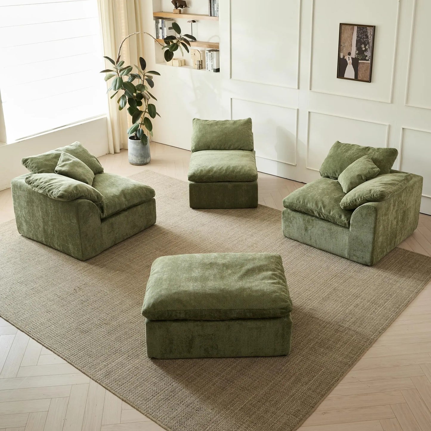 Yeflixvrau Modern Cloud LShaped Chenille Fabric Sofa Modular Sectional Ottoman