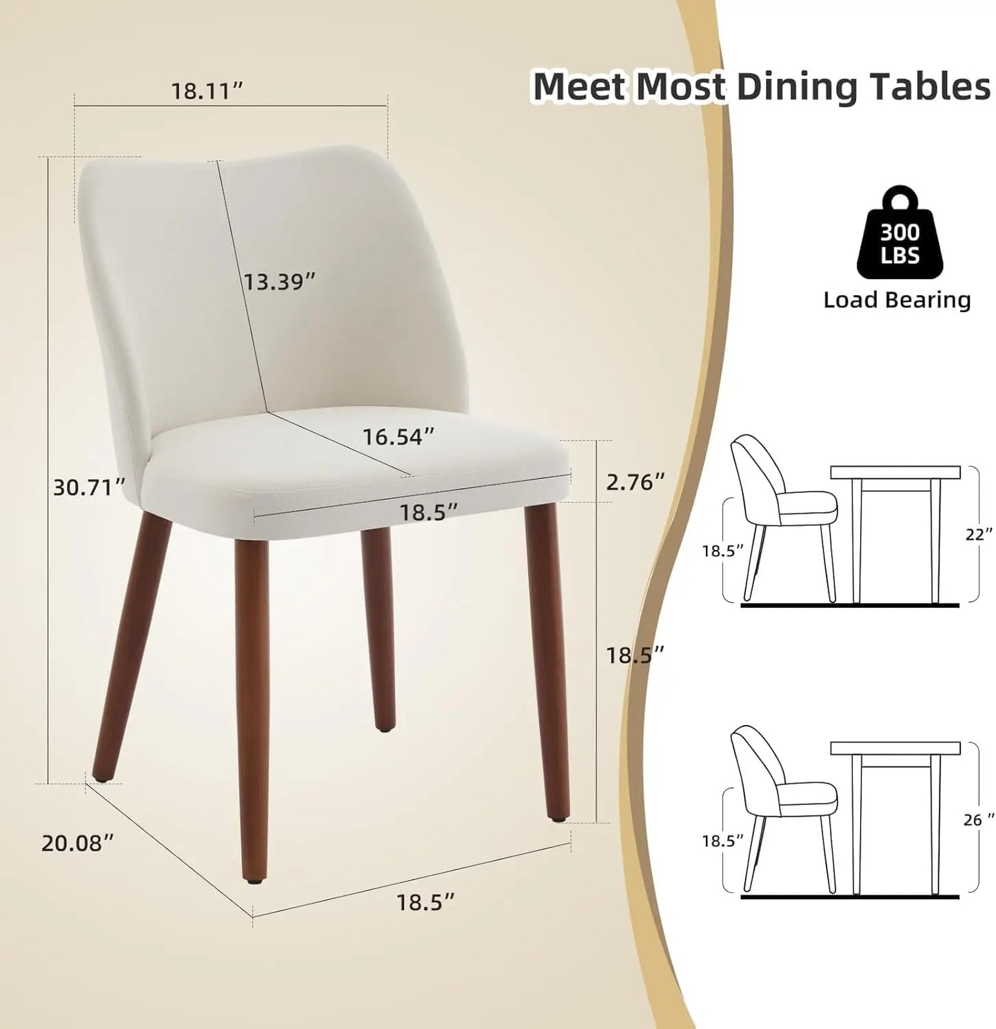 HobbyLane Mid Century Dining Chairs Set Linen Upholstered
