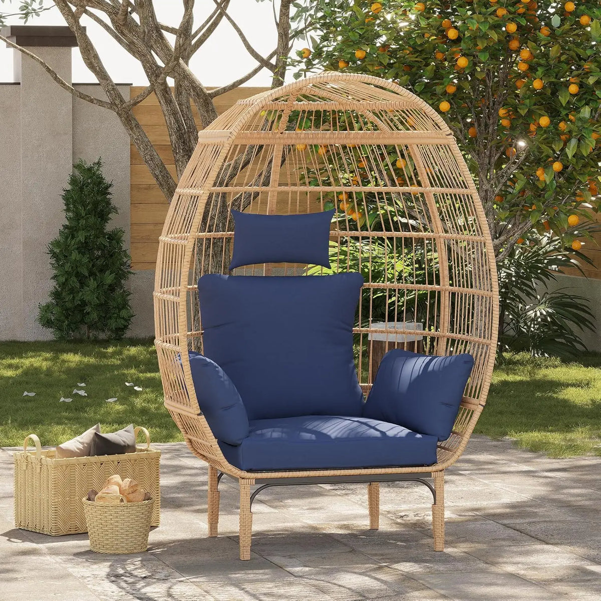 HiMISS Wicker Egg Chair With Cushions for Patio and Garden
