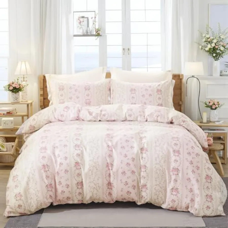 Cotton Reversible Duvet Cover Set With Zipper Closure Bedding
