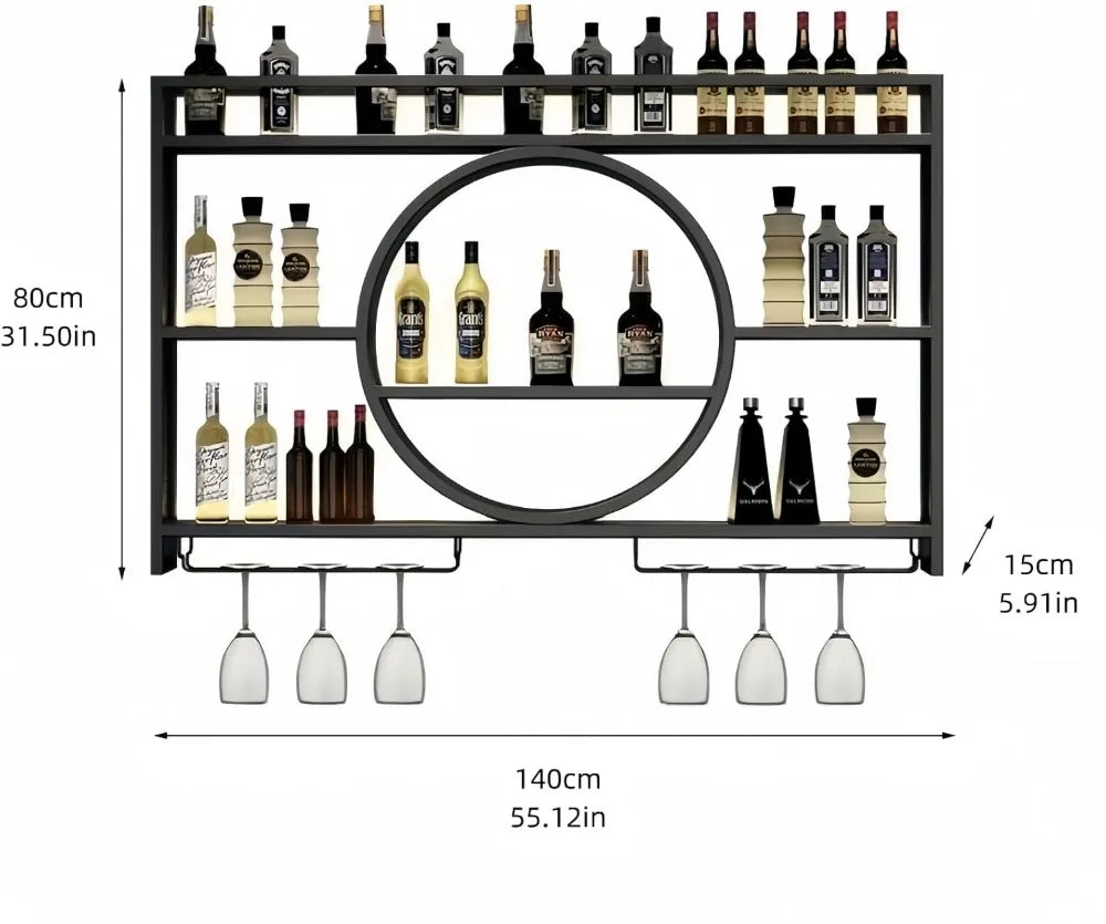 Wall Mounted Wine Rack With Glass Holder 3 Tier Capacity
