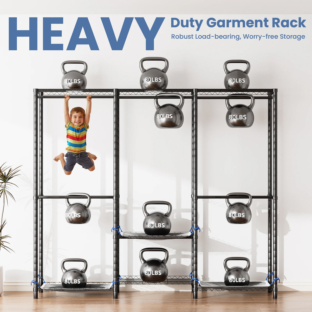 Clothes Rack Storage Organizer Wardrobe Hanging Clothes Freestanding Portable Heavy Duty 960 lb for Cloakroom Bedroom Entrances