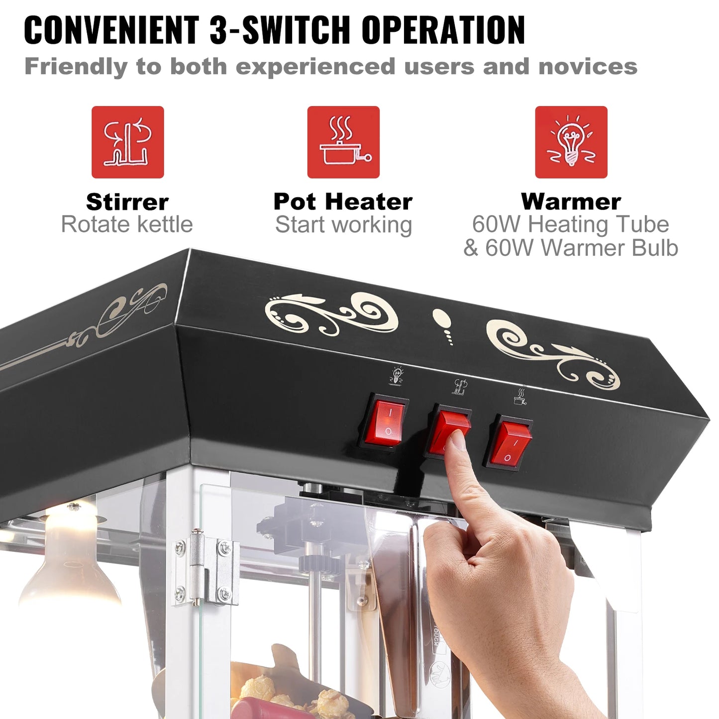 SucceBuy Popcorn Popper Maker Kettle Makes 48 Cups Countertop