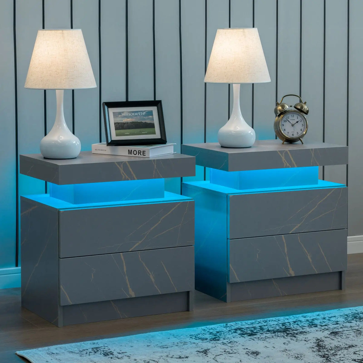 Cubehom LED Nightstand Set with Drawers for Modern Bedroom