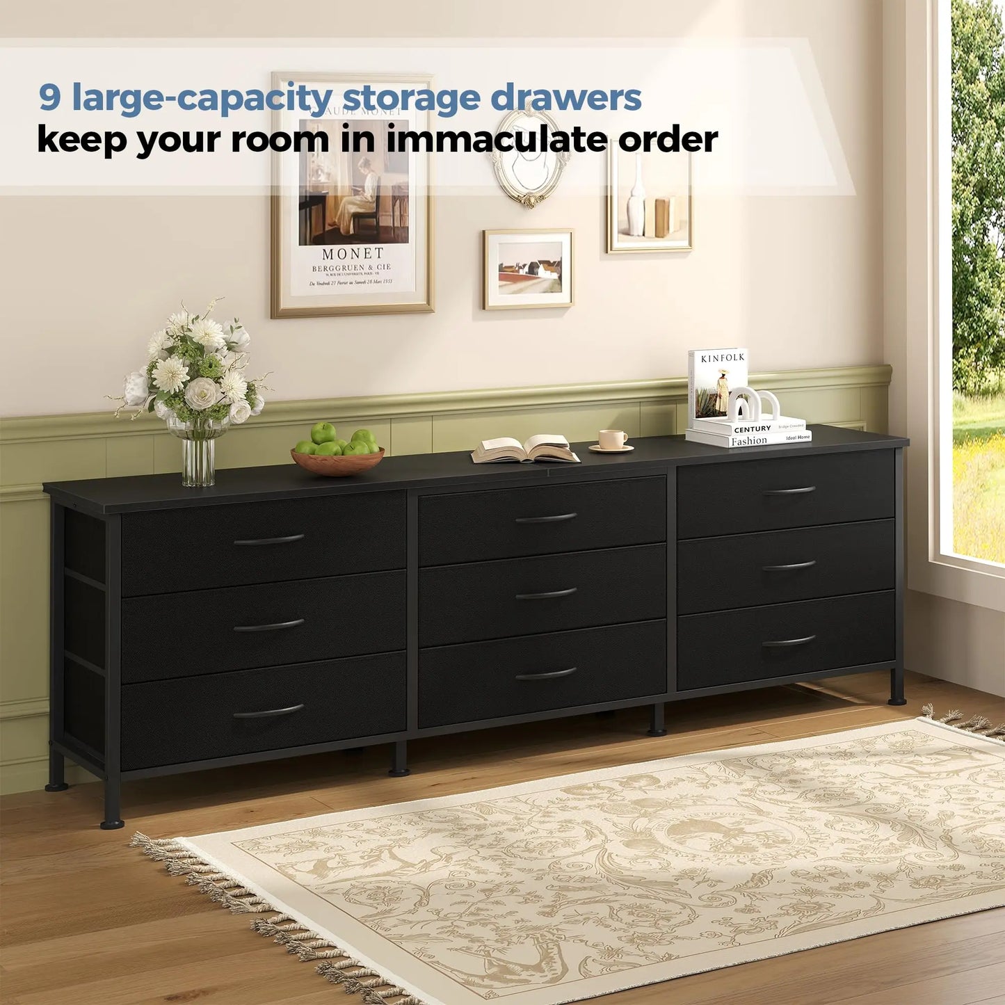 JHK Living Room Cabinet With Nine Fabric Drawers Entertainment Center