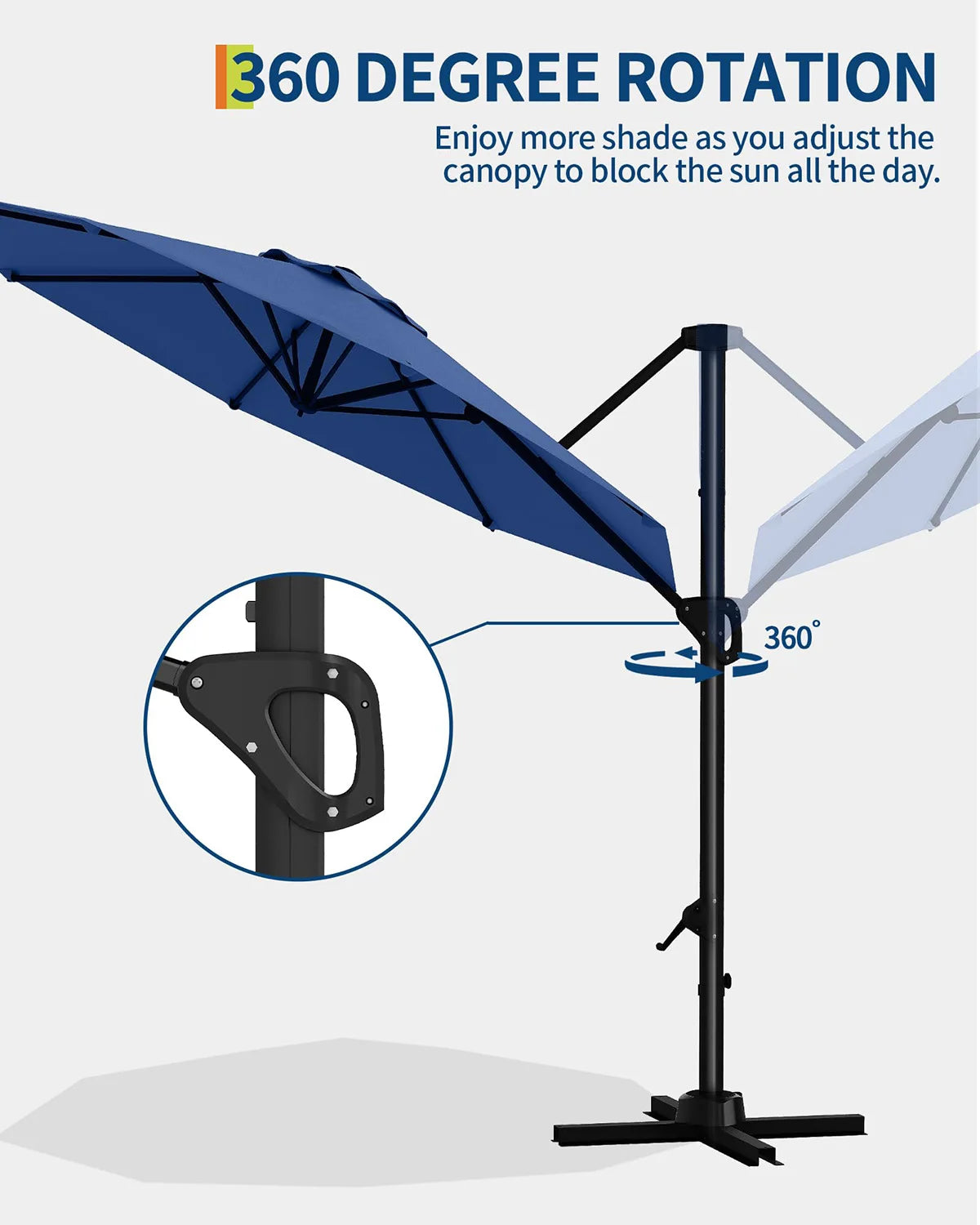 10FT Cantilever Patio Umbrella 360° Rotation & Tilt Adjustment Offset Umbrella UPF50+ UV Protection Windproof Fade-Resistant