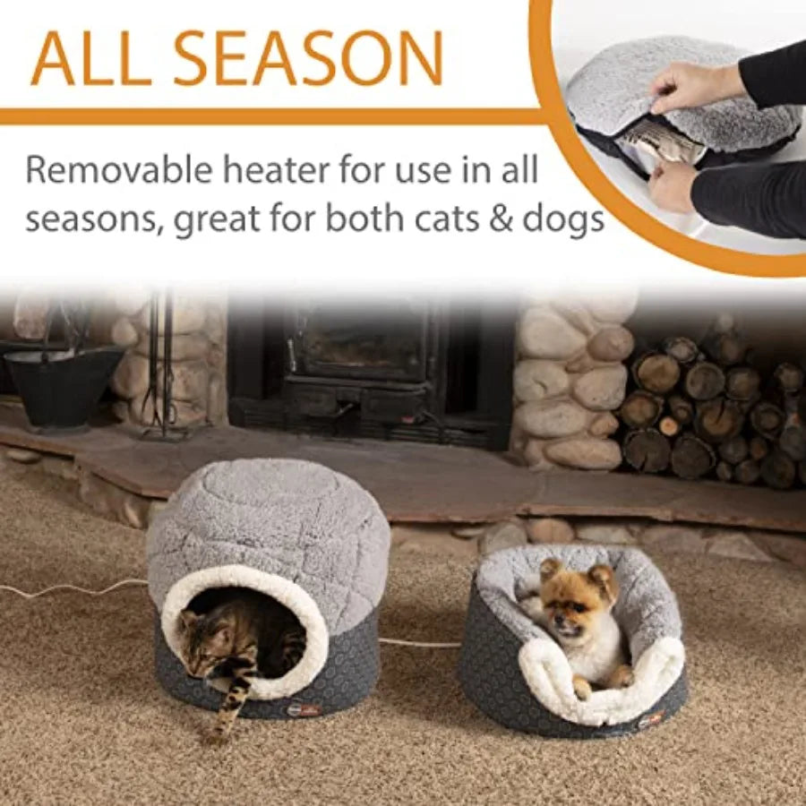 Heated Cat Bed for Large Cats Indoor, Thermo-Pet Nest 2-in-1 Heated Pet Cave Tent Cuddler Warming Bed, Waterproof Heater, Machi
