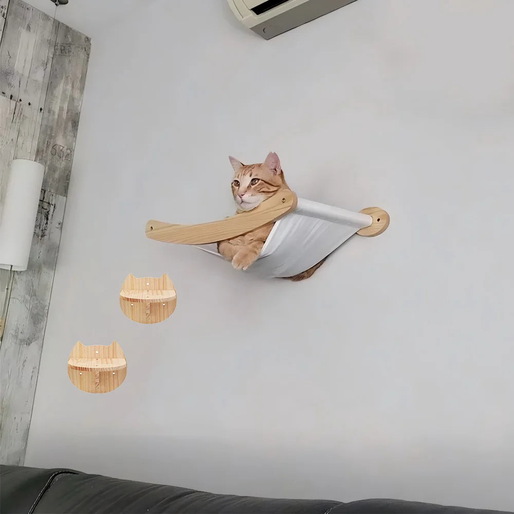 CWV Wall Mounted Cat Hammock And Sisal Scratching Climbing Shelf