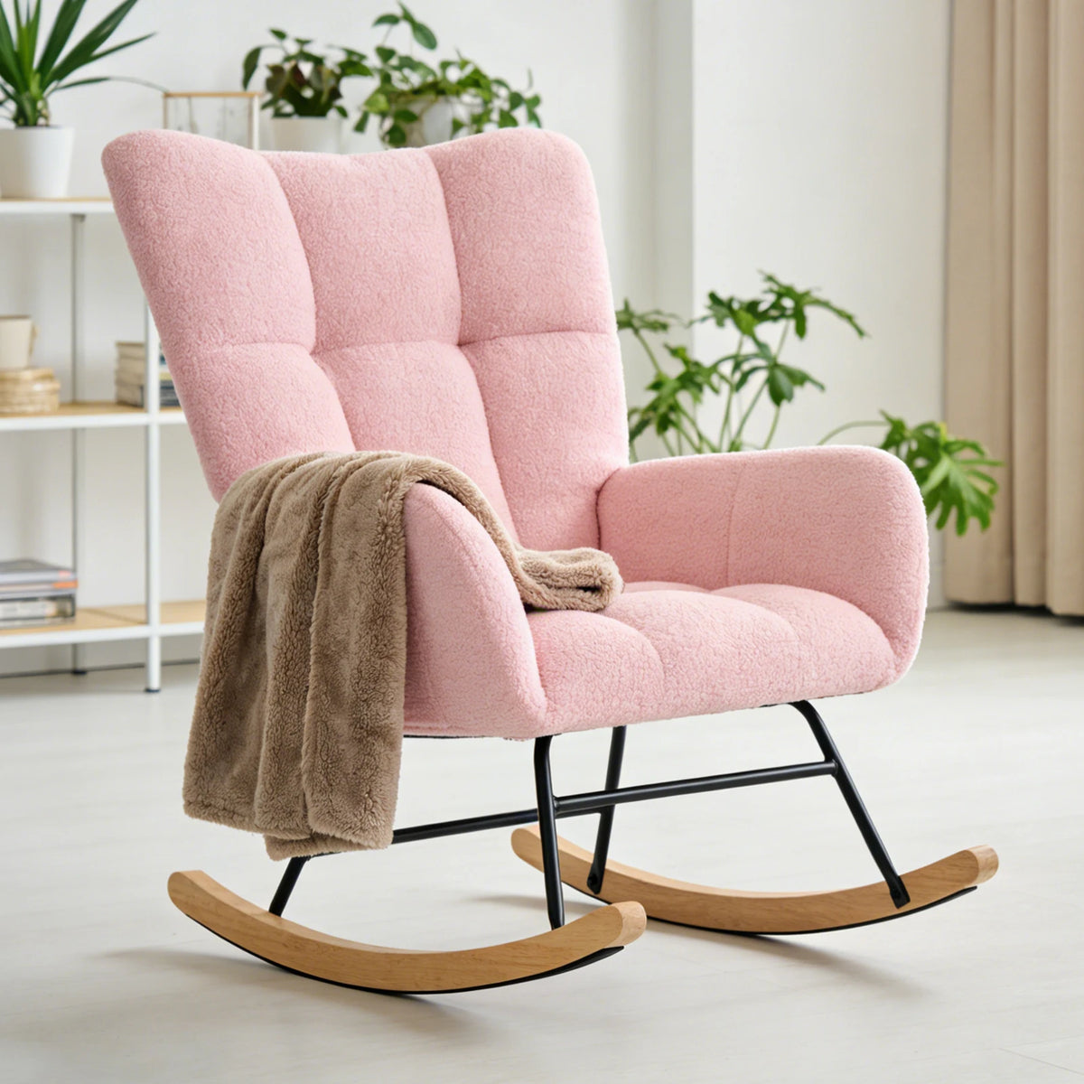 JHK Teddy Upholstered Saucer Rocking Chair With High Backrest
