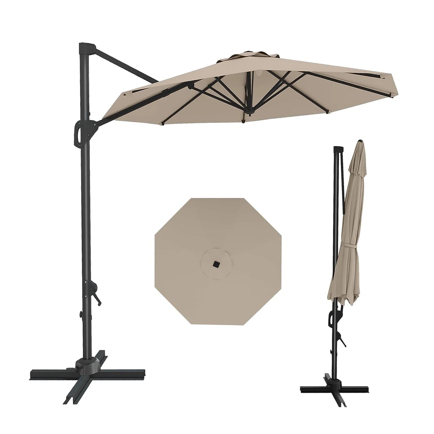 10FT Cantilever Patio Umbrella 360° Rotation & Tilt Adjustment Offset Umbrella UPF50+ UV Protection Windproof Fade-Resistant