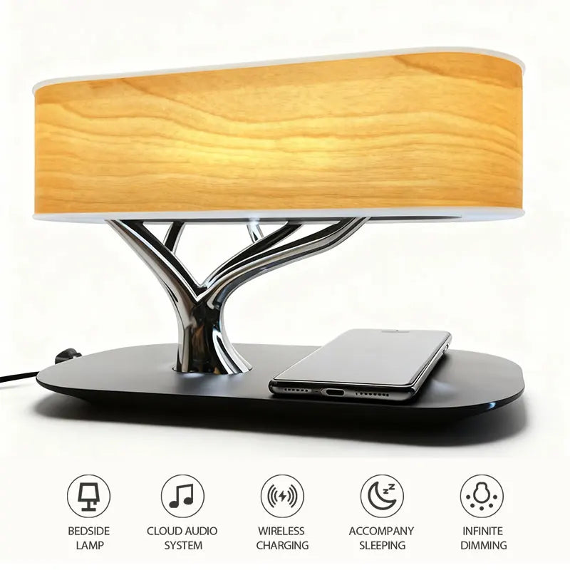 Wireless Charging Speaker Bedside Lamp With Ambient Light Touch Control