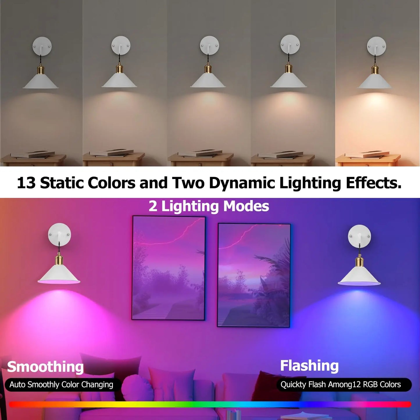 PRTILOUD Battery Operated Wall Sconces With Remote Dimmable RGB Lighting
