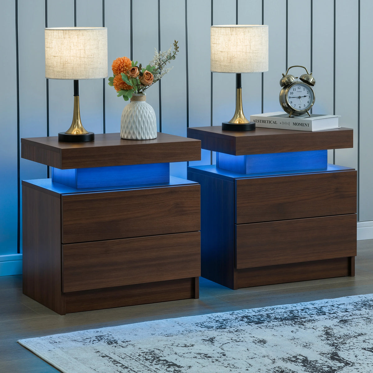 Cubehom LED Nightstand Set with Drawers for Modern Bedroom