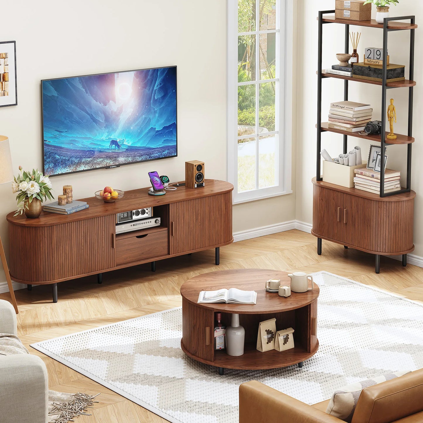 ONBRILL Modern TV Stand Entertainment Center With Storage And Adjustable Shelves