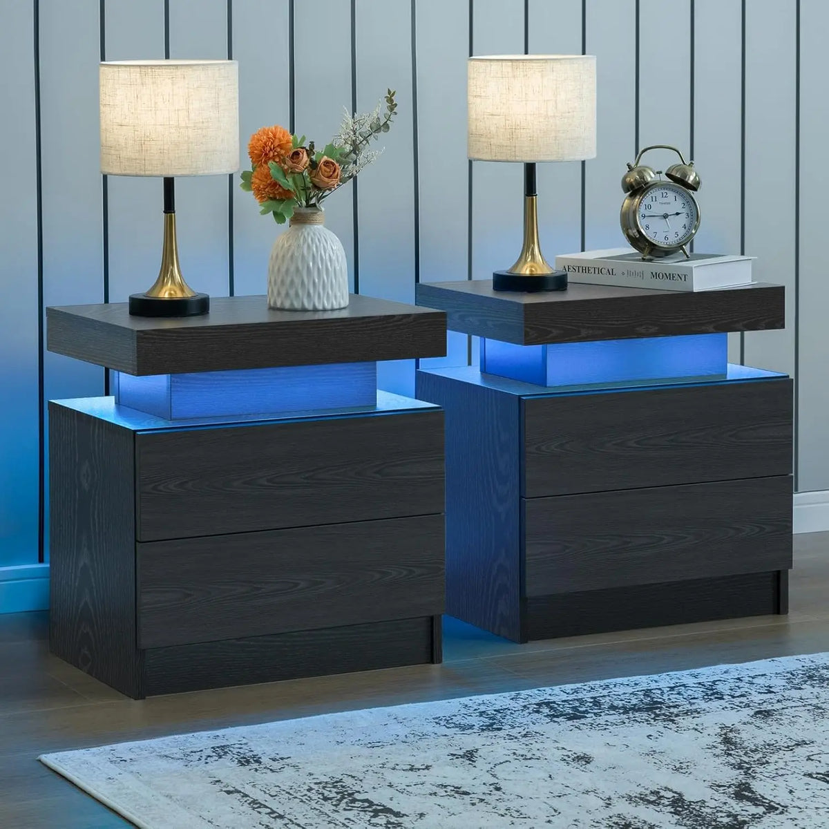 Cubehom LED Nightstand Set with Drawers for Modern Bedroom