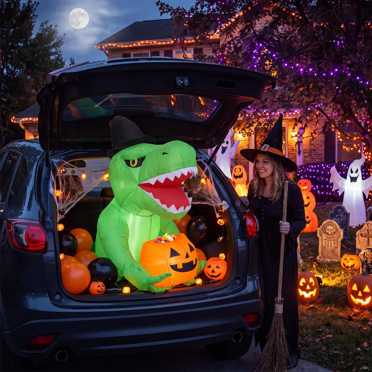 HiMISS Inflatable Dinosaur Trunk Or Treat Decoration With LED Lights