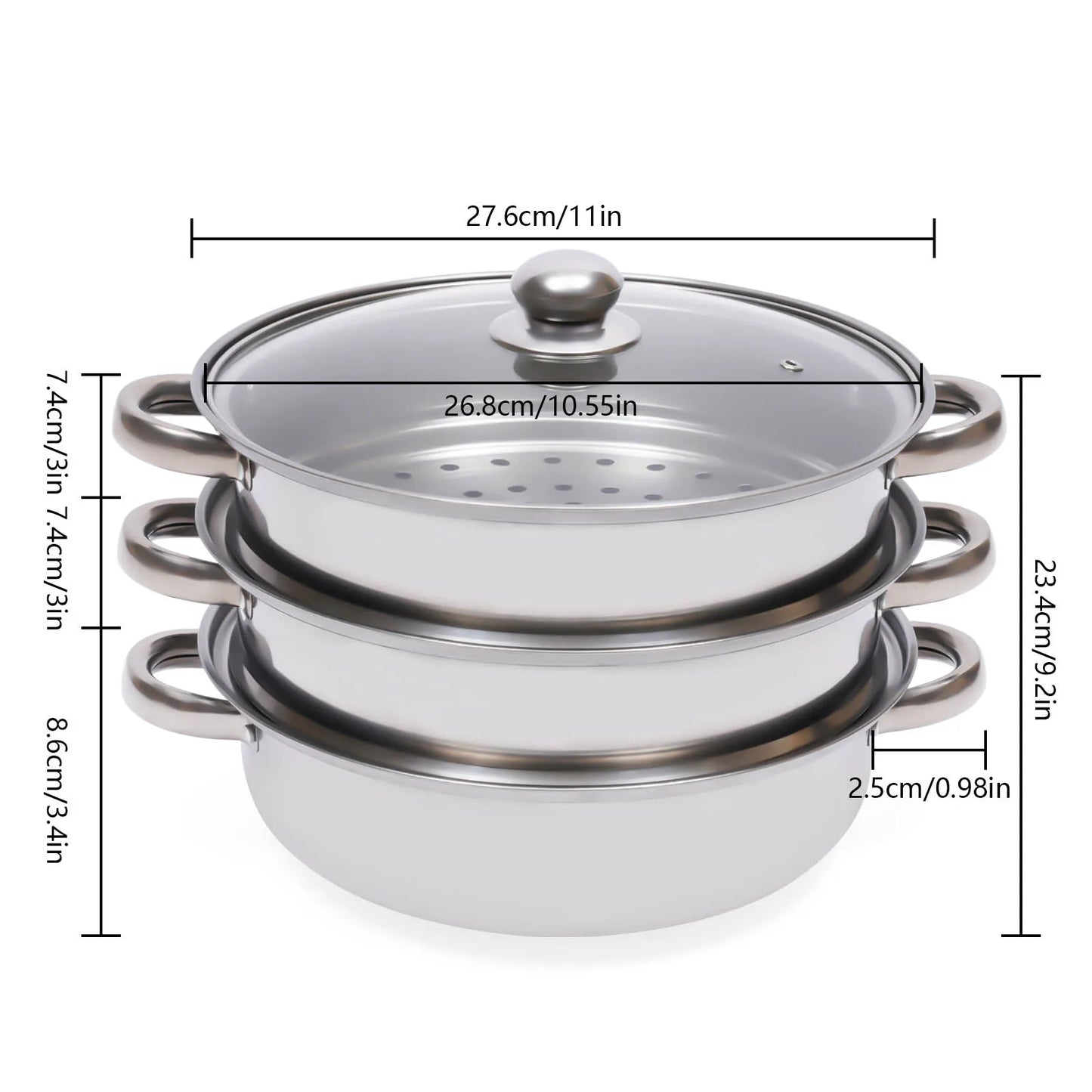 Stainless Steel 3 Tier Multi Function Food Steamer Pot With Lid