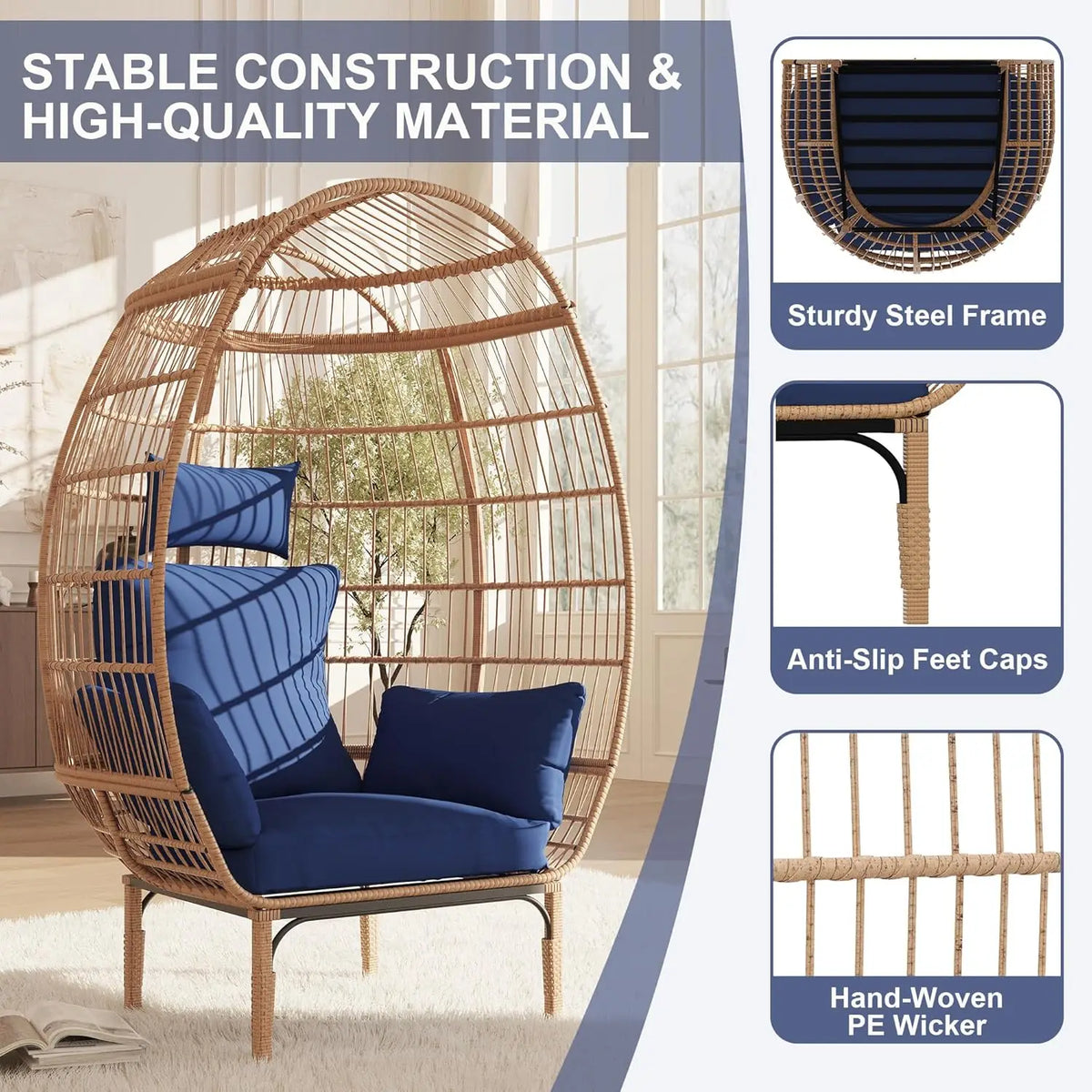 HiMISS Wicker Egg Chair With Cushions for Patio and Garden
