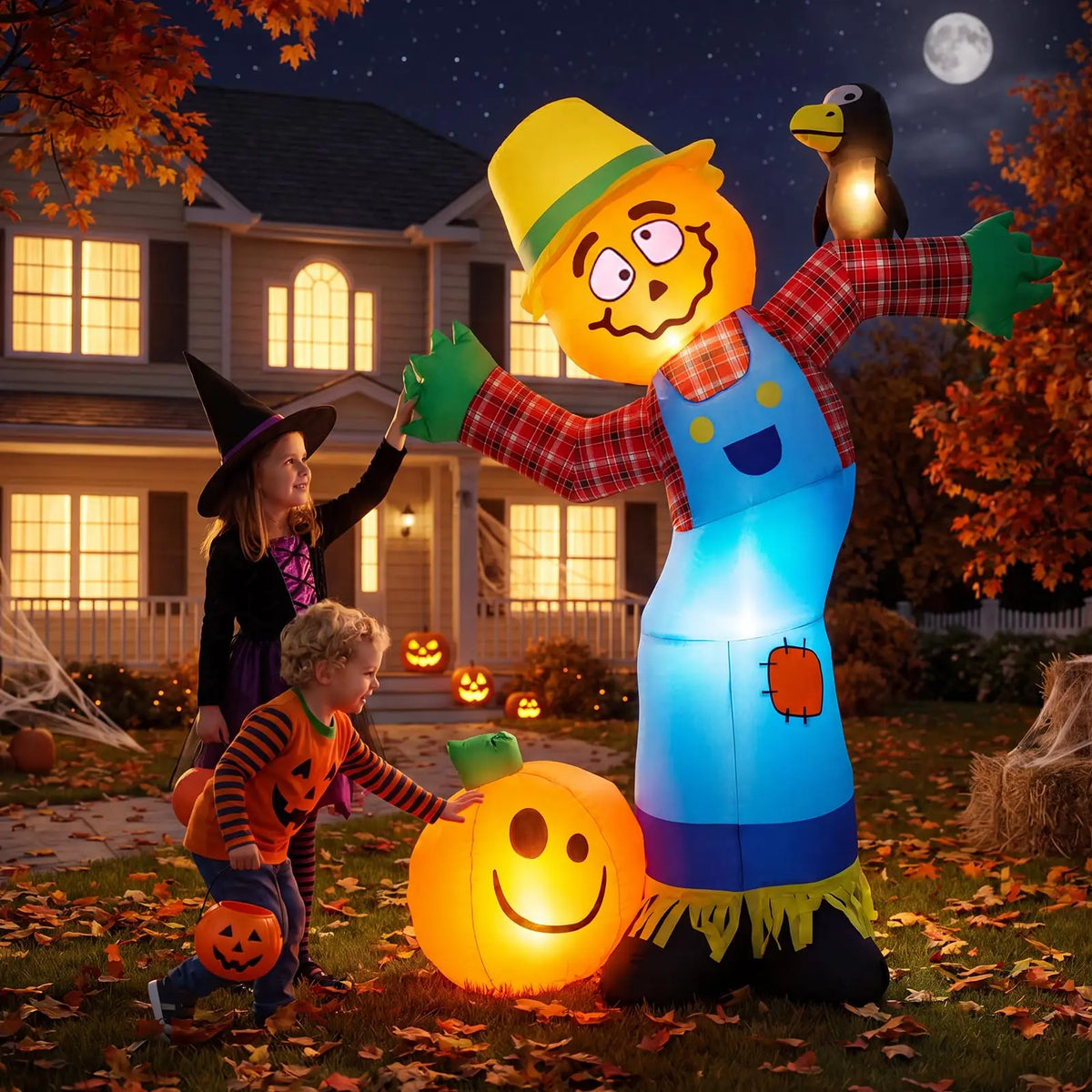HiMISS Halloween Pumpkin Scarecrow Inflatable Yard Decor With LED Lights
