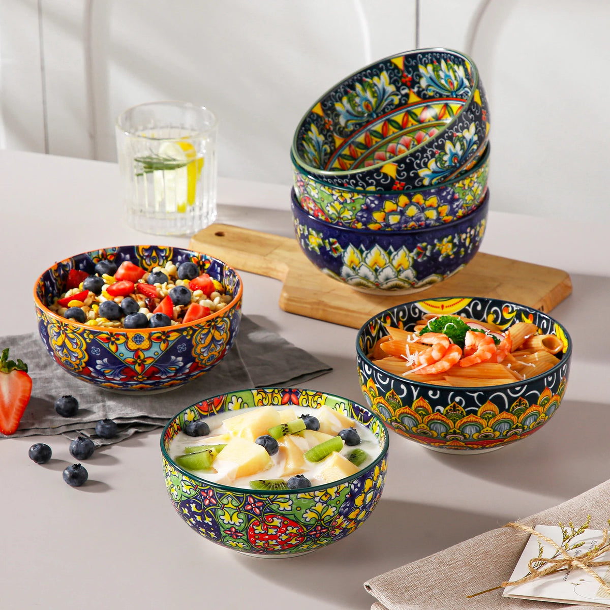 Malacasa Ceramic Bowl Set Floral Bohemian Style Dinnerware