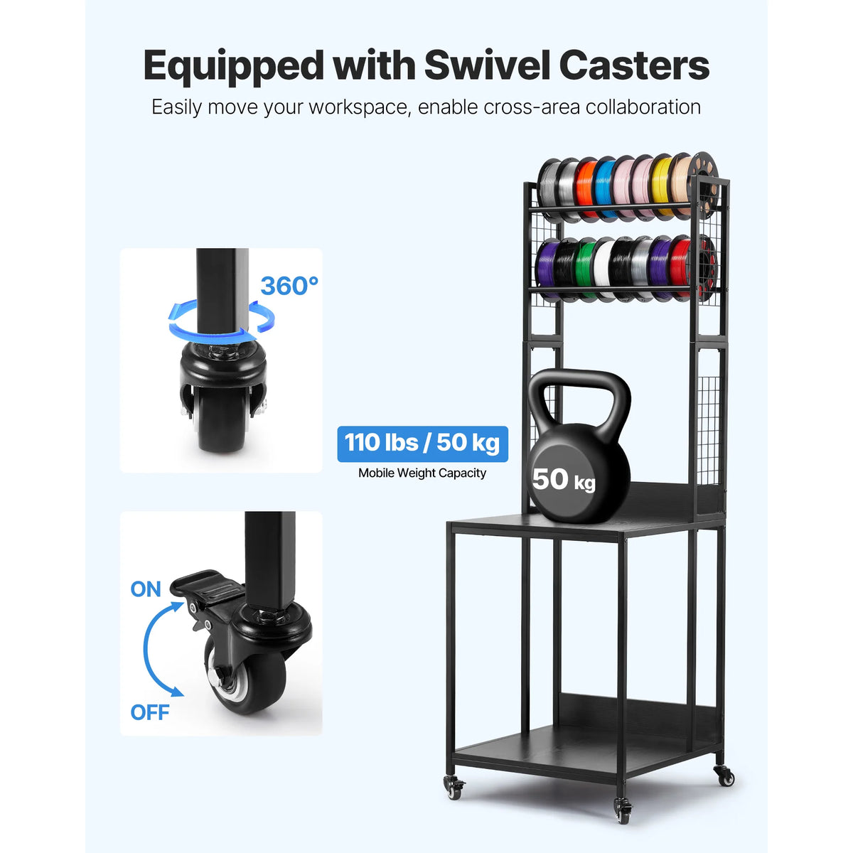 SucceBuy Steel 3D Printer Filament Storage Rack With Wheels