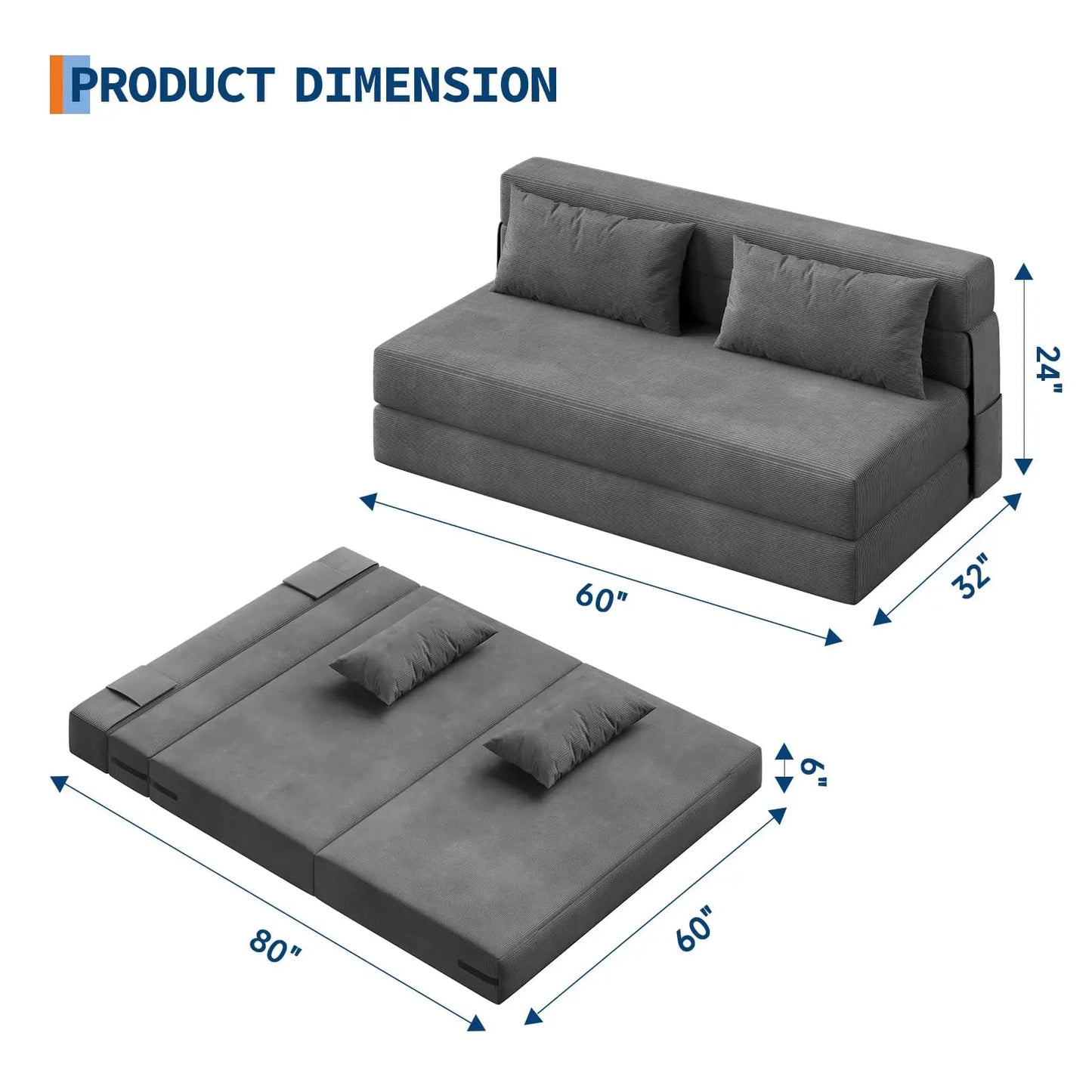 HobbyLane FourInOne Folding Sofa Bed Corduroy Loveseat With Pillow