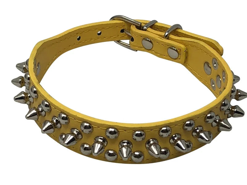 Studded Spiked Faux Leather Adjustable Heavy Duty Dog Collar