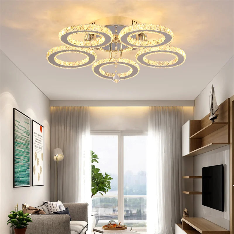 GreeLustr Led Modern Pendant Light Crystal Ring Ceiling Fixture