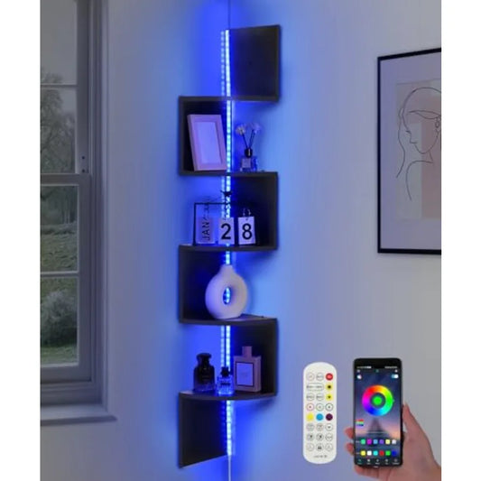 Five Tier Wall Corner Display Shelf With RGB LED Lights