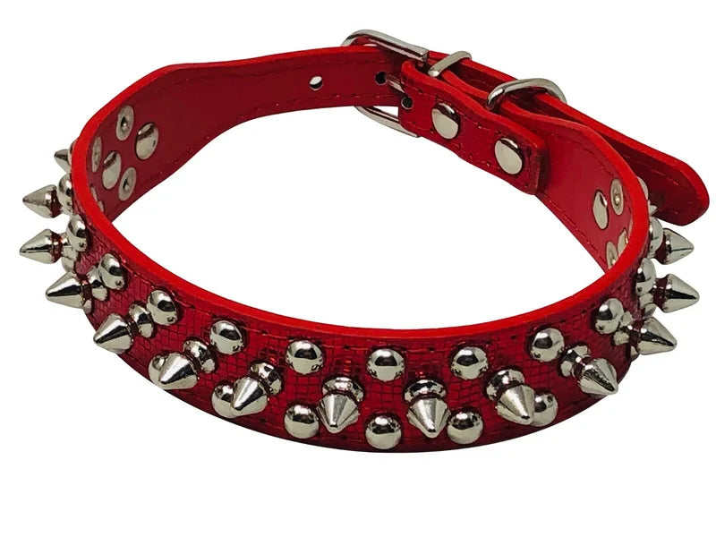 Studded Spiked Faux Leather Adjustable Heavy Duty Dog Collar