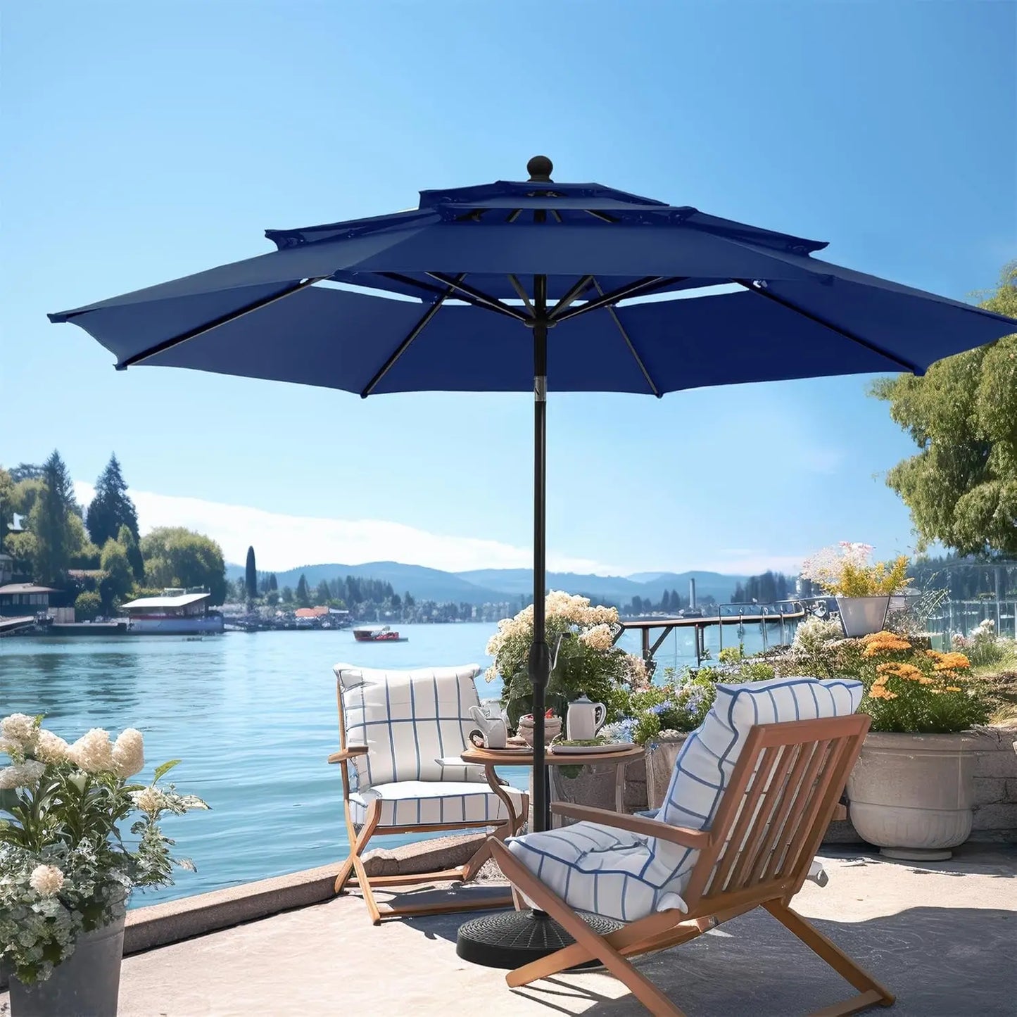 10ft Outdoor Patio Umbrellas for Outside, 3 Tier Vented Market Table Umbrella Windproof for Backyard, Deck, Garden,, Customized