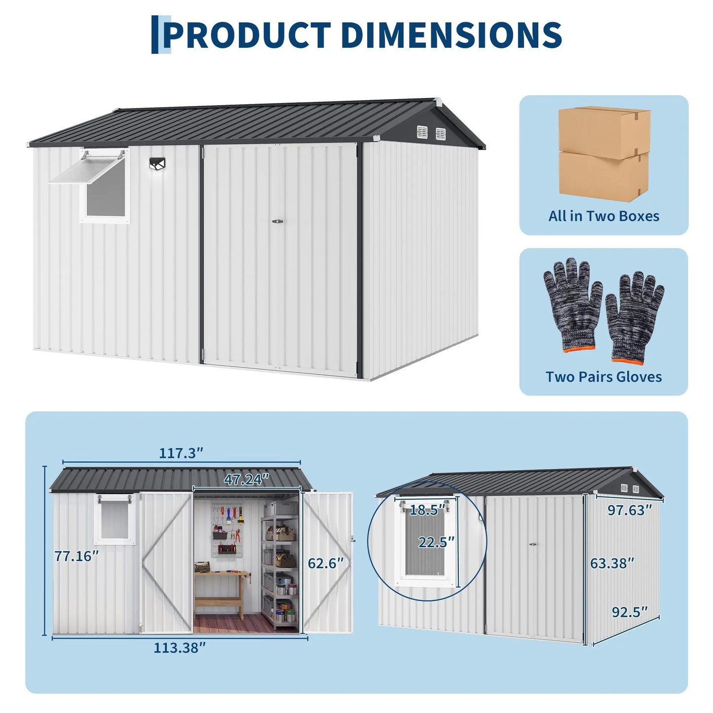 10x8FT Steel Garden Storage Shed With Sloped Roof, Vents & Window, Lockable Doors, Outdoor Tool Shed For Backyard Patio Poolside