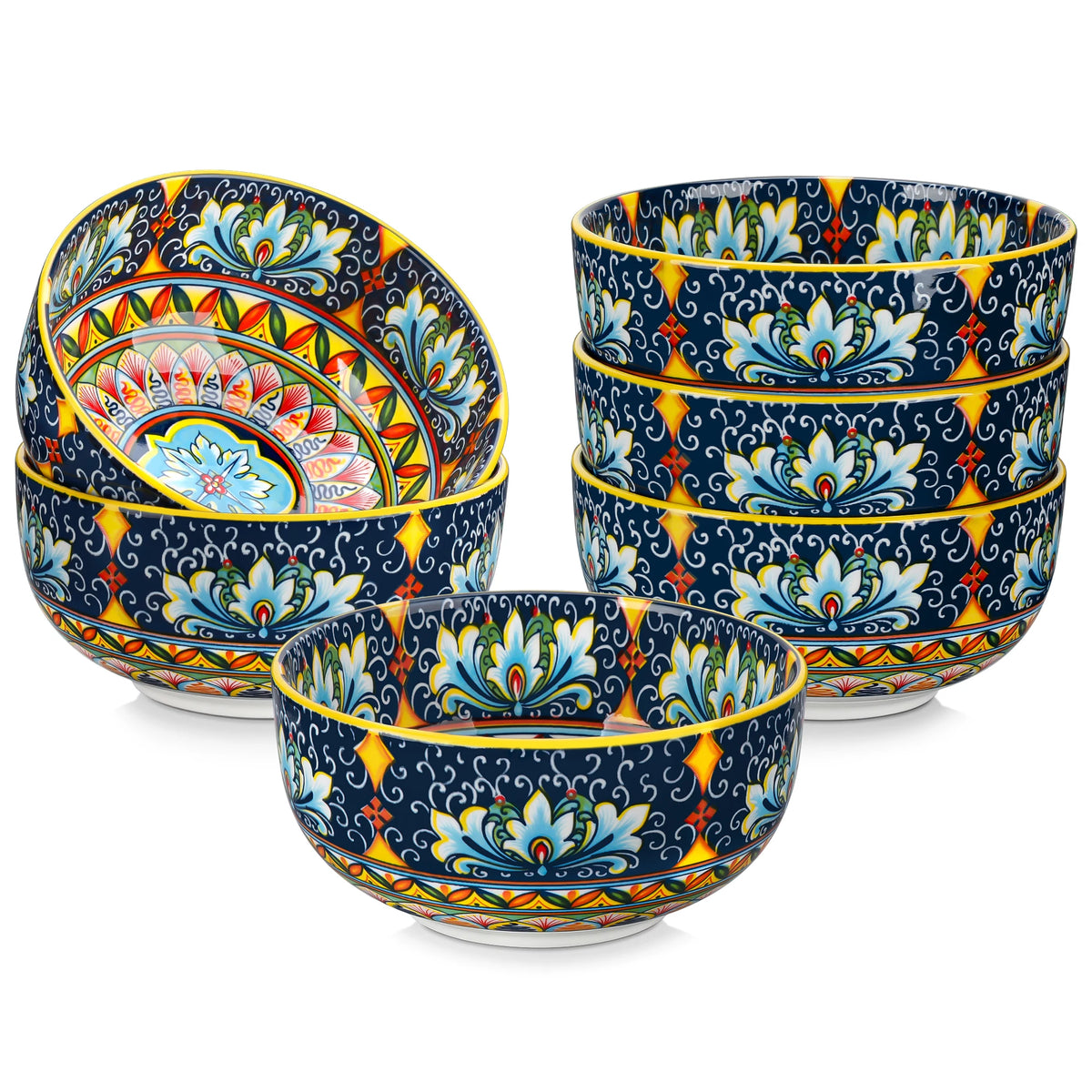 Malacasa Ceramic Bowls Set Floral Bohemian Design For Home Dining
